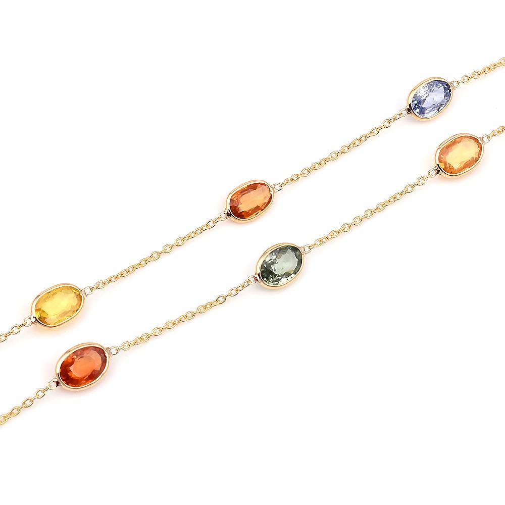 Oval Multi-Sapphire Bezel-Set Necklace, 18 Karat Yellow Gold In New Condition In New York, NY