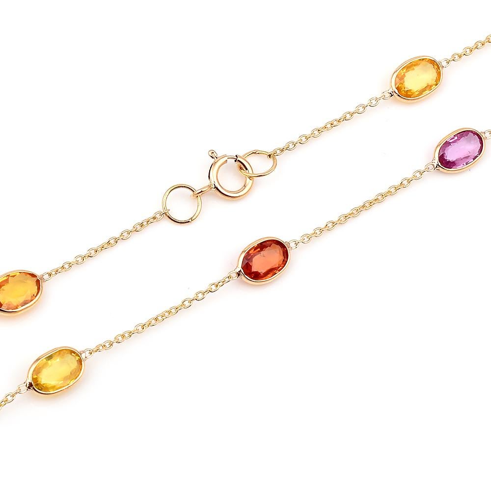Women's or Men's Oval Multi-Sapphire Bezel-Set Necklace, 18 Karat Yellow Gold