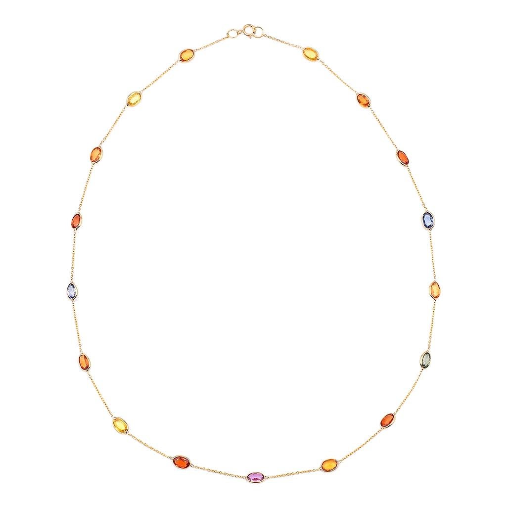 Oval Multi-Sapphire Bezel-Set Necklace, 18 Karat Yellow Gold