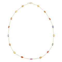 Oval Multi-Sapphire Bezel-Set Necklace, 18k Yellow Gold