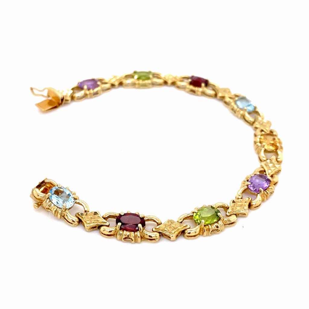 Oval Multicolor Gemstone Bracelet, 14K Gold, Birthstones Dec Jan Aug Feb Nov For Sale 1