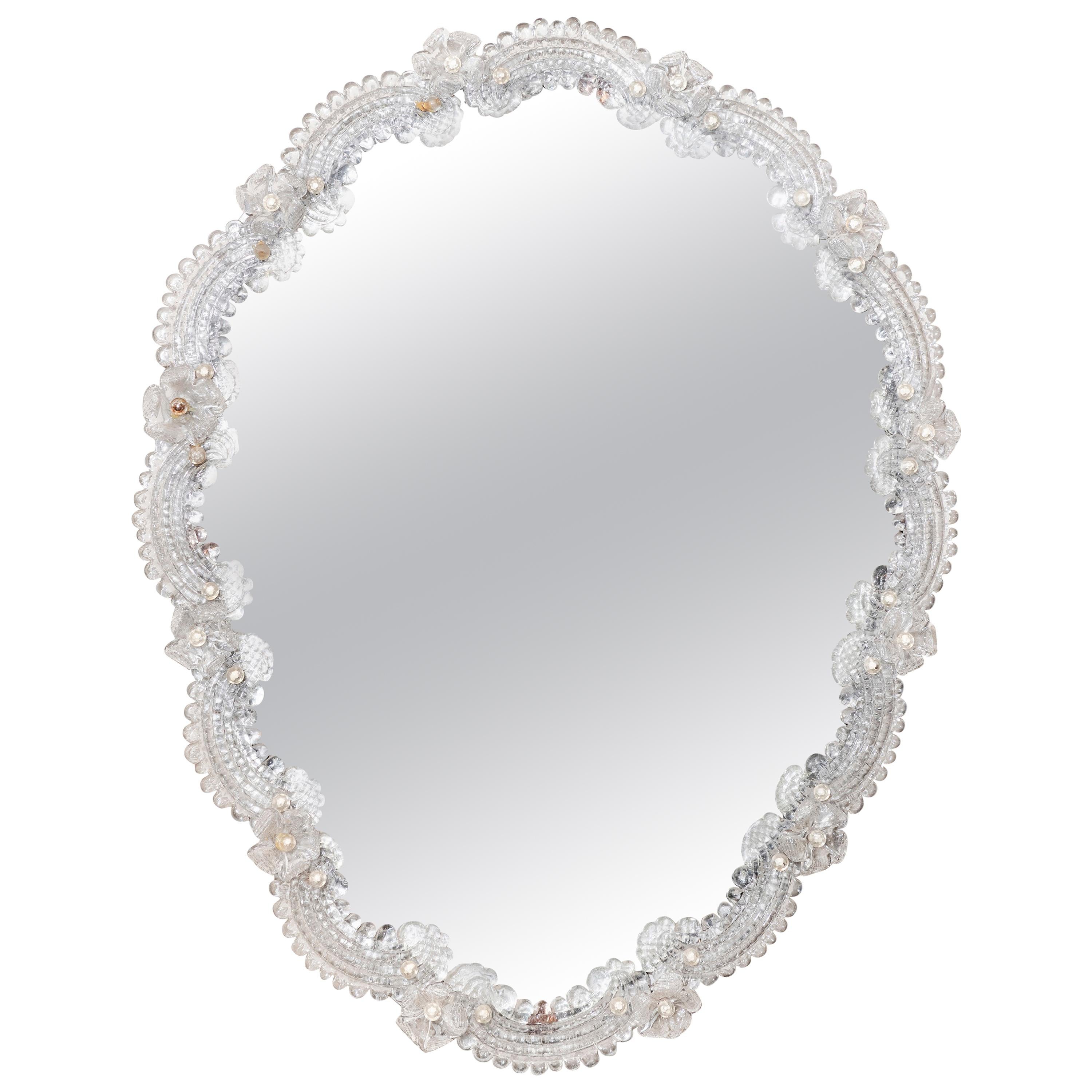 Oval Murano Glass Mirror, Italy, Early 20th Century For Sale