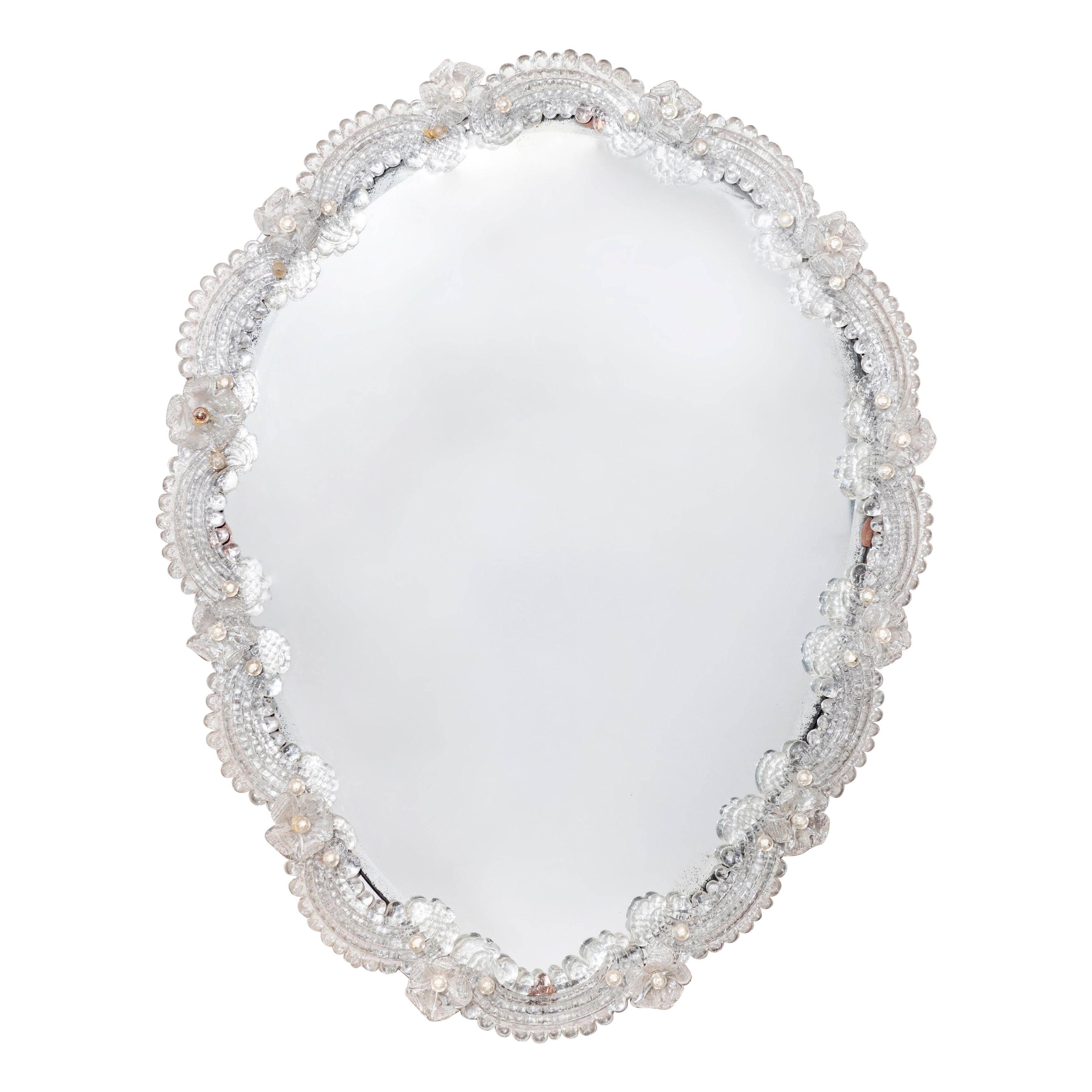 Miroir ovale en verre de Murano, Italie, début du XXe siècle en vente