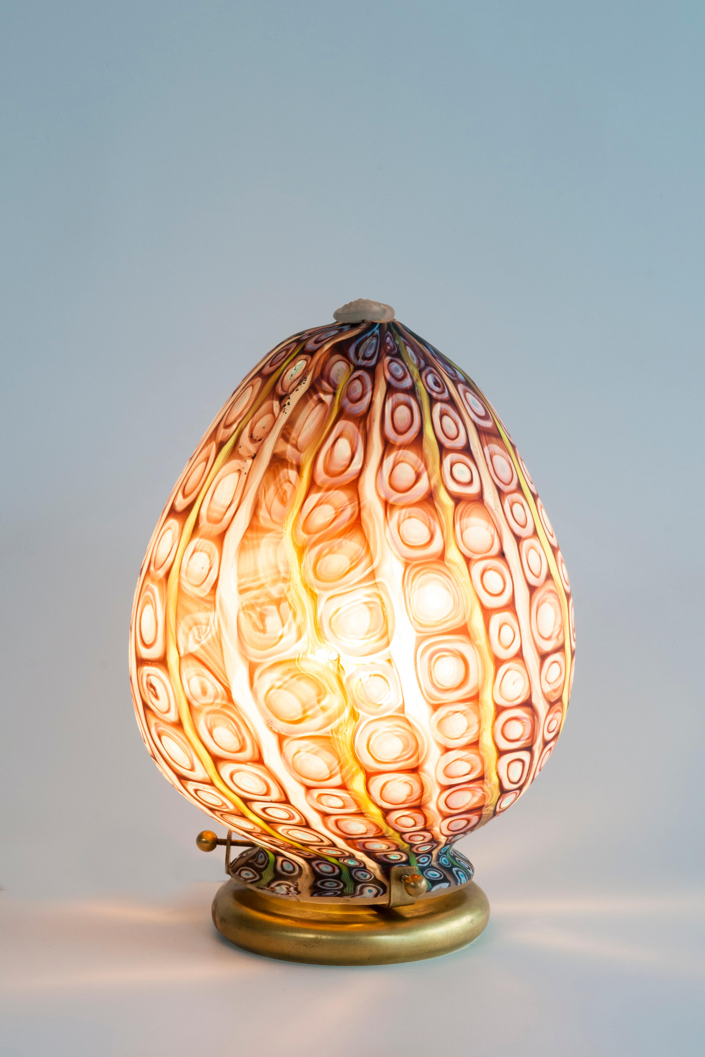 Oval Murano Glass Table Lamp with Colorful Venetian Murinas, Italy, 1980s 3