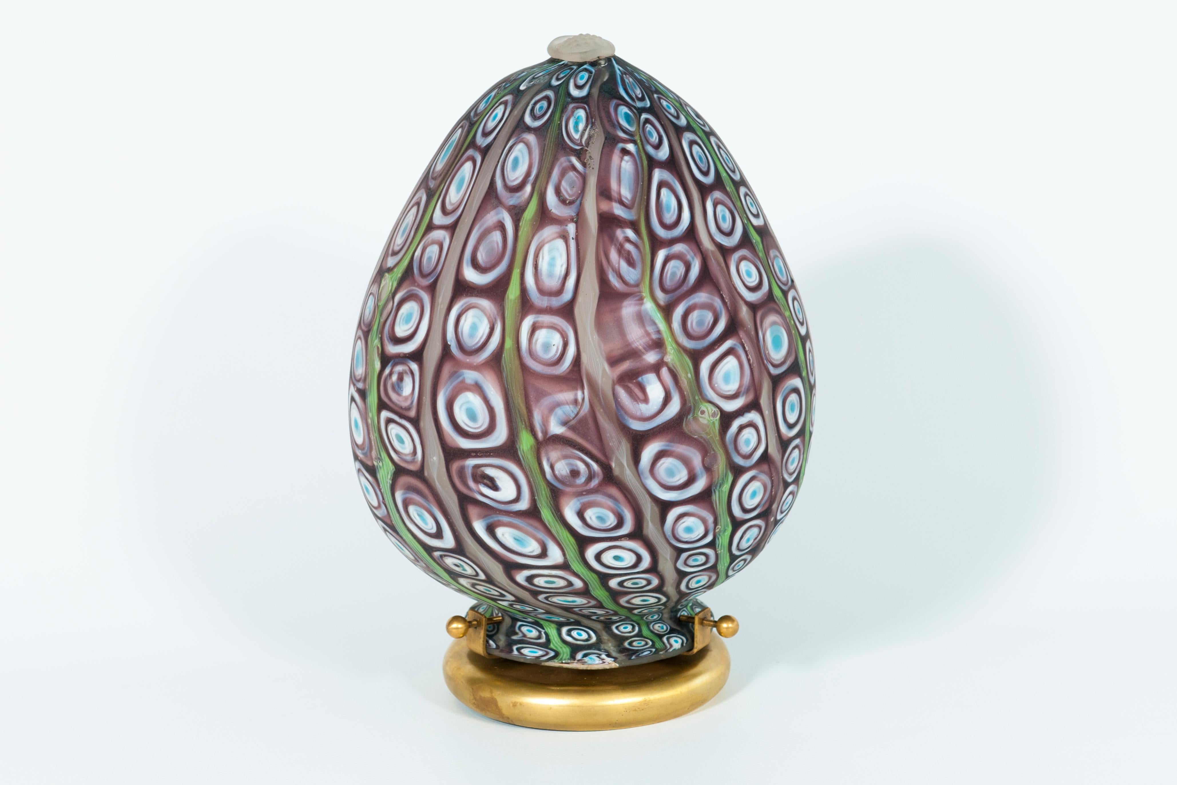 Mid-Century Modern Oval Murano Glass Table Lamp with Colorful Venetian Murinas, Italy, 1980s
