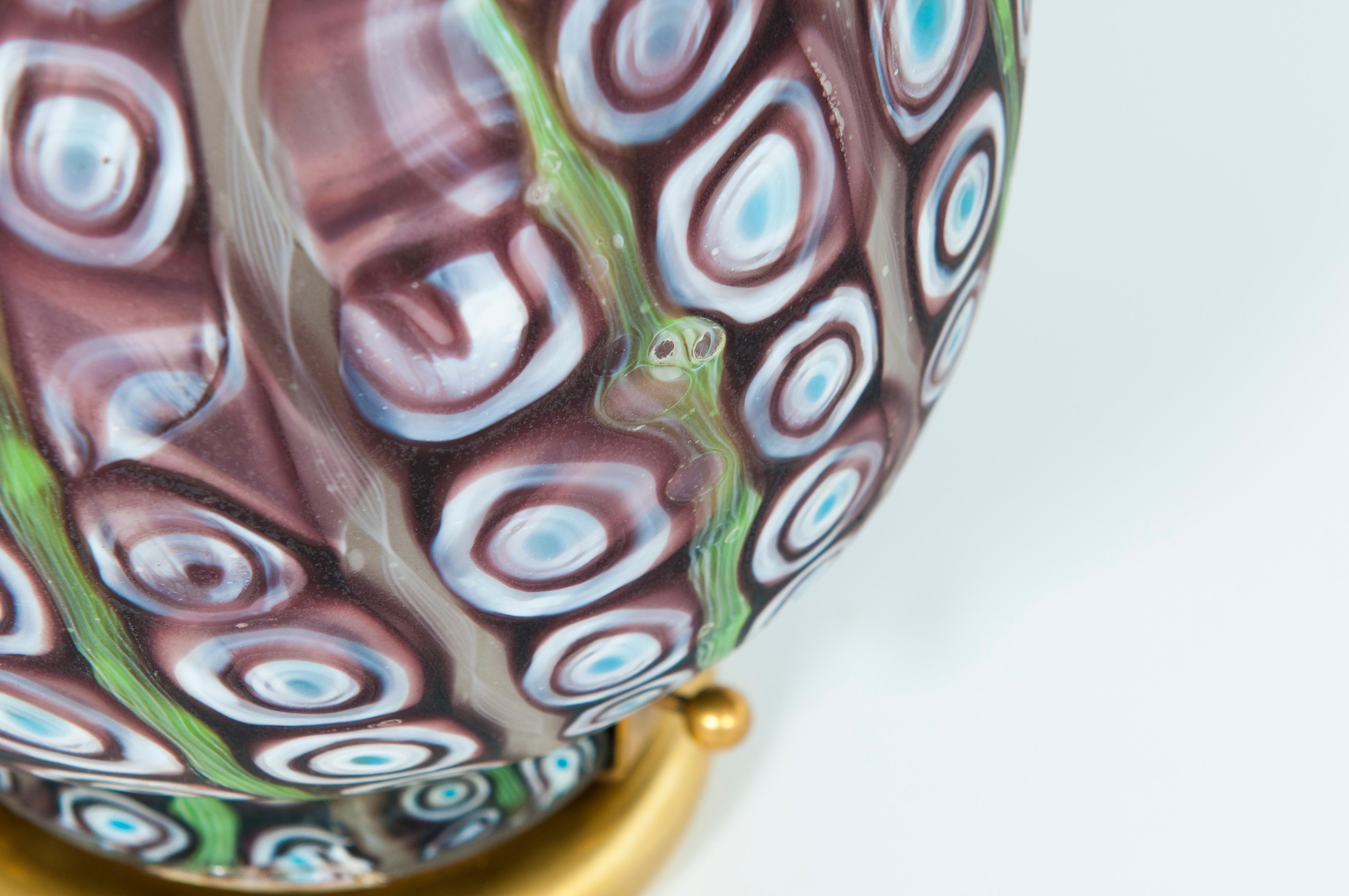 Hand-Crafted Oval Murano Glass Table Lamp with Colorful Venetian Murinas, Italy, 1980s