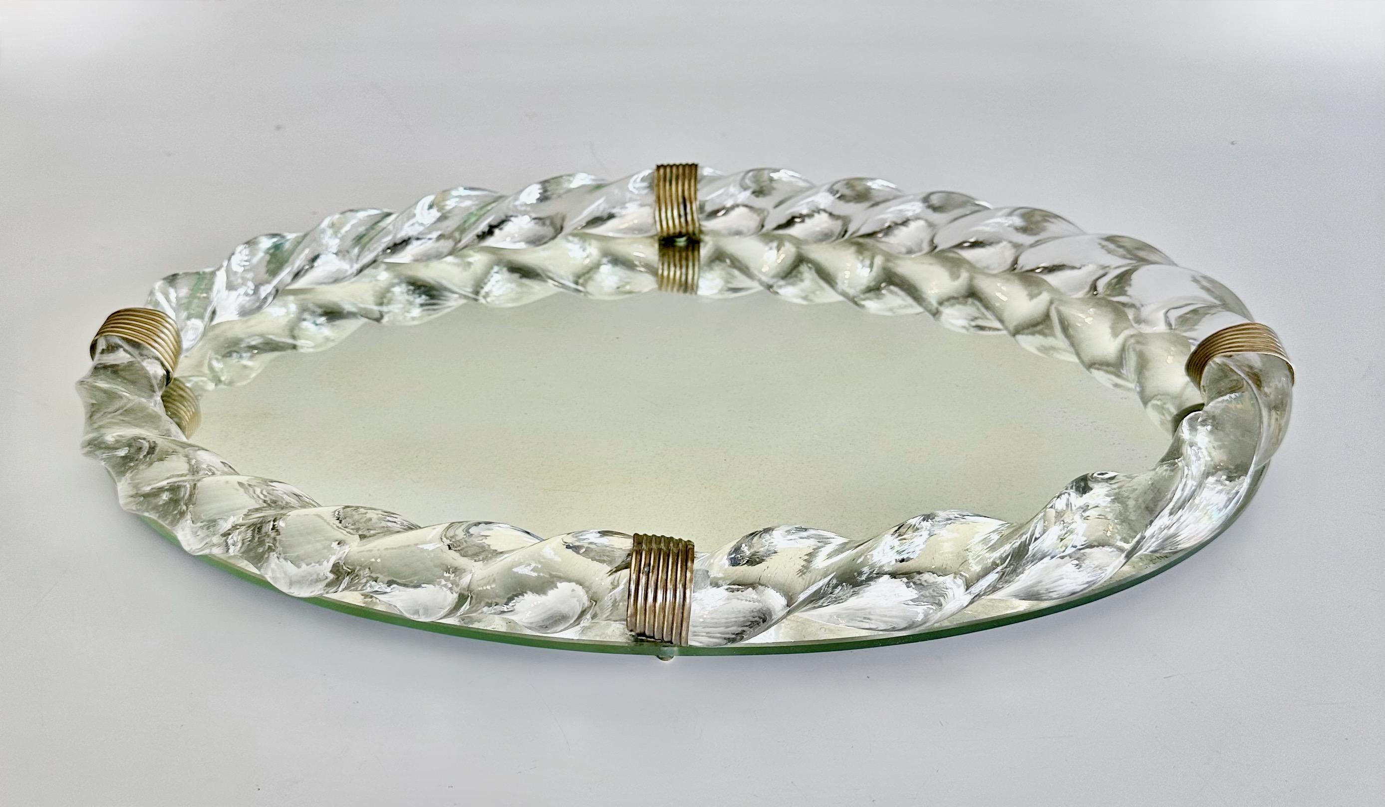 Oval Murano Glass Twisted Rope Vanity Tray Italian In Good Condition For Sale In Palm Springs, CA
