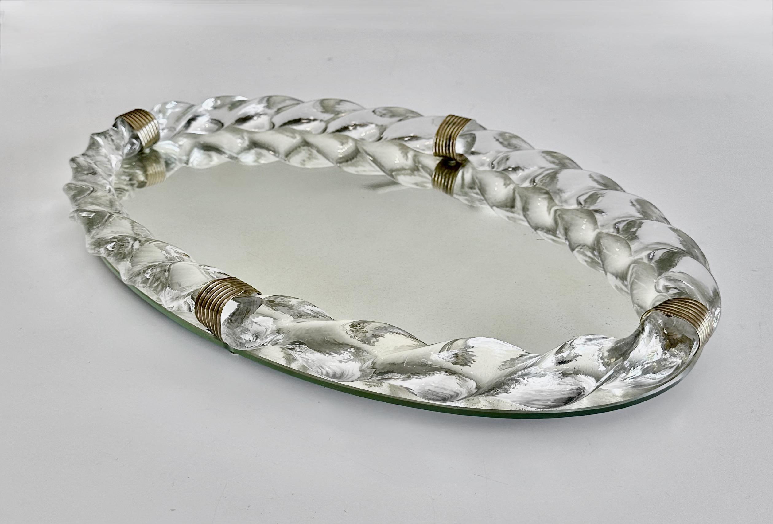 Mid-20th Century Oval Murano Glass Twisted Rope Vanity Tray Italian For Sale