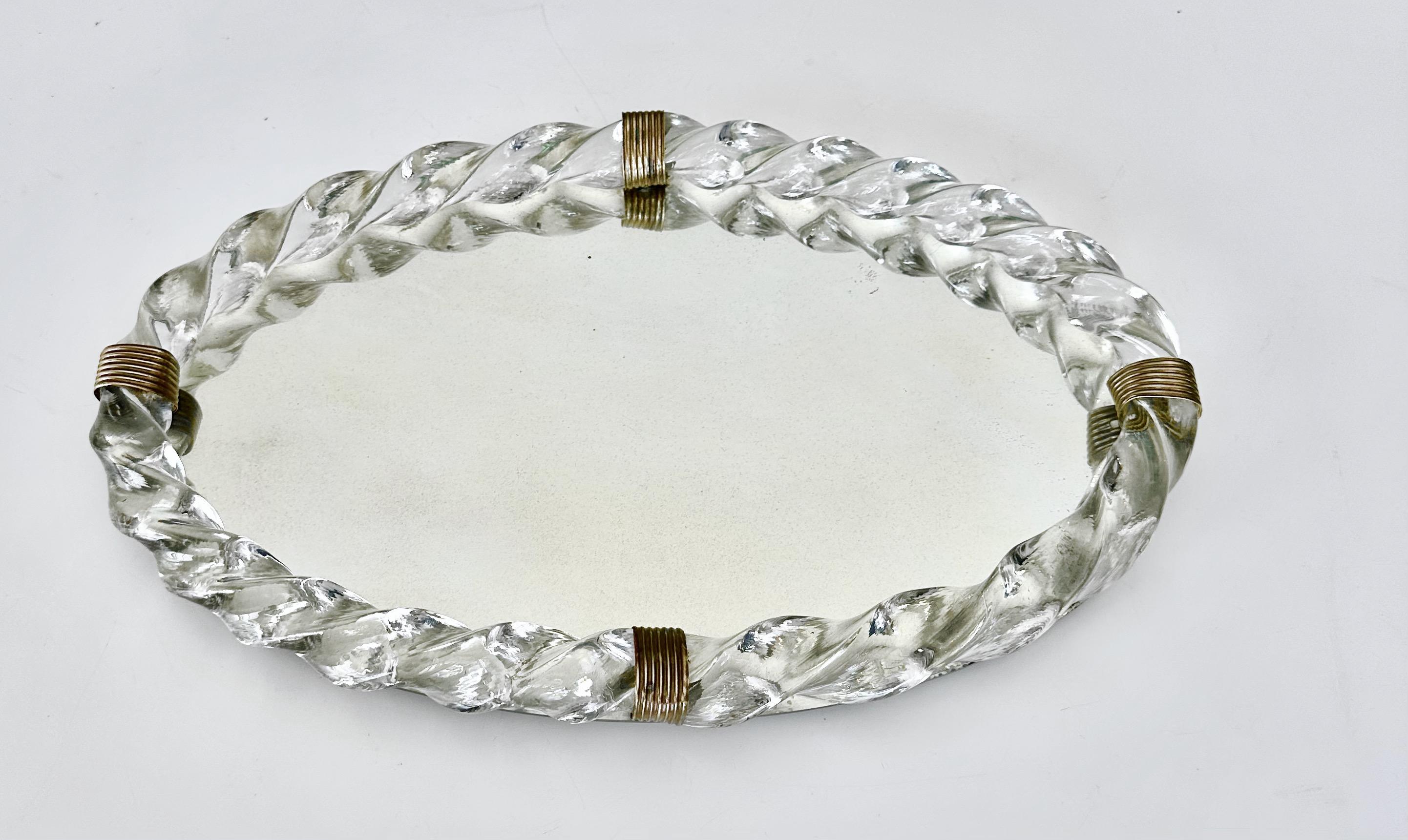 Brass Oval Murano Glass Twisted Rope Vanity Tray Italian For Sale