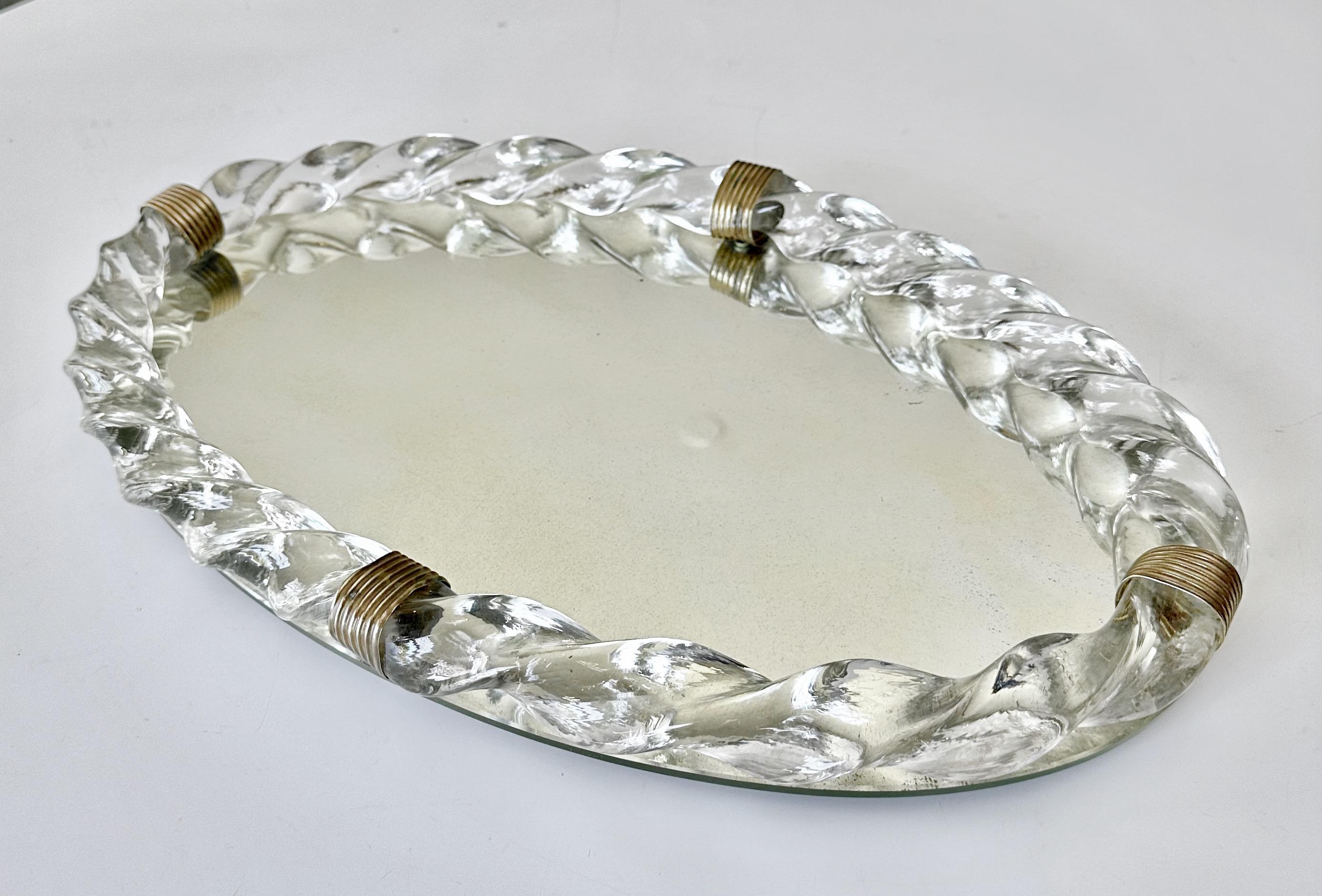 Oval Murano Glass Twisted Rope Vanity Tray Italian For Sale 1