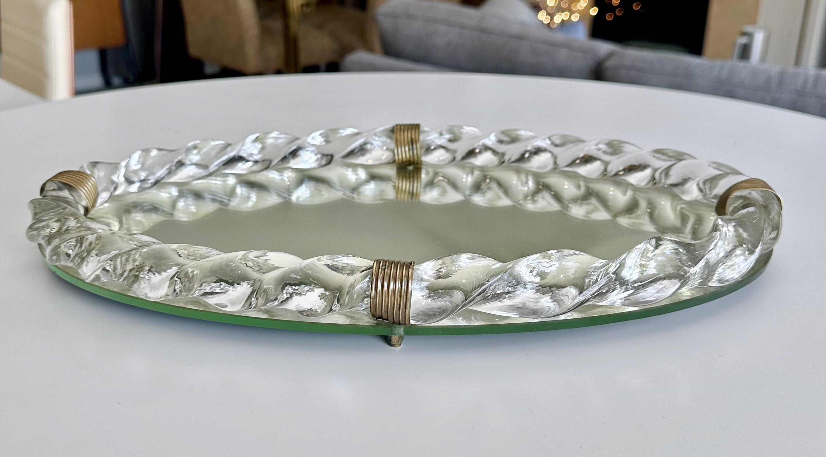 Oval Murano Glass Twisted Rope Vanity Tray Italian For Sale 2