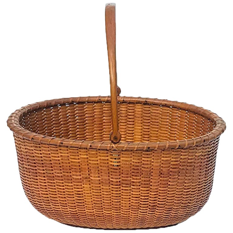 Oval Nantucket Lightship Basket with Original Label at 1stDibs