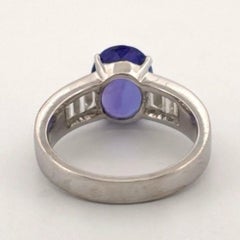 Oval Natural 2.79CT 18K/14K White Gold Tanzanite & Baguette Diamond Ring Size 7