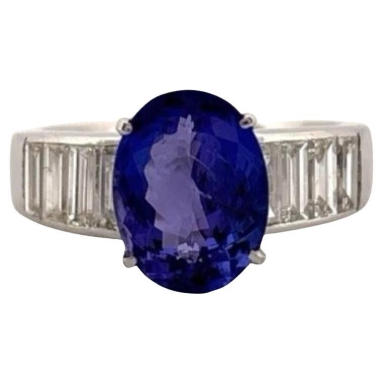 Oval Natural 2.79CT 18K/14K White Gold Tanzanite & Baguette Diamond Ring Size 7