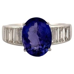 Oval Natural 2.79CT 18K/14K White Gold Tanzanite & Baguette Diamond Ring Size 7