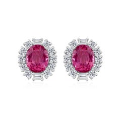 Natural 2.95 TCW Oval Ruby Diamond Halo Stud Earrings 18K White Gold