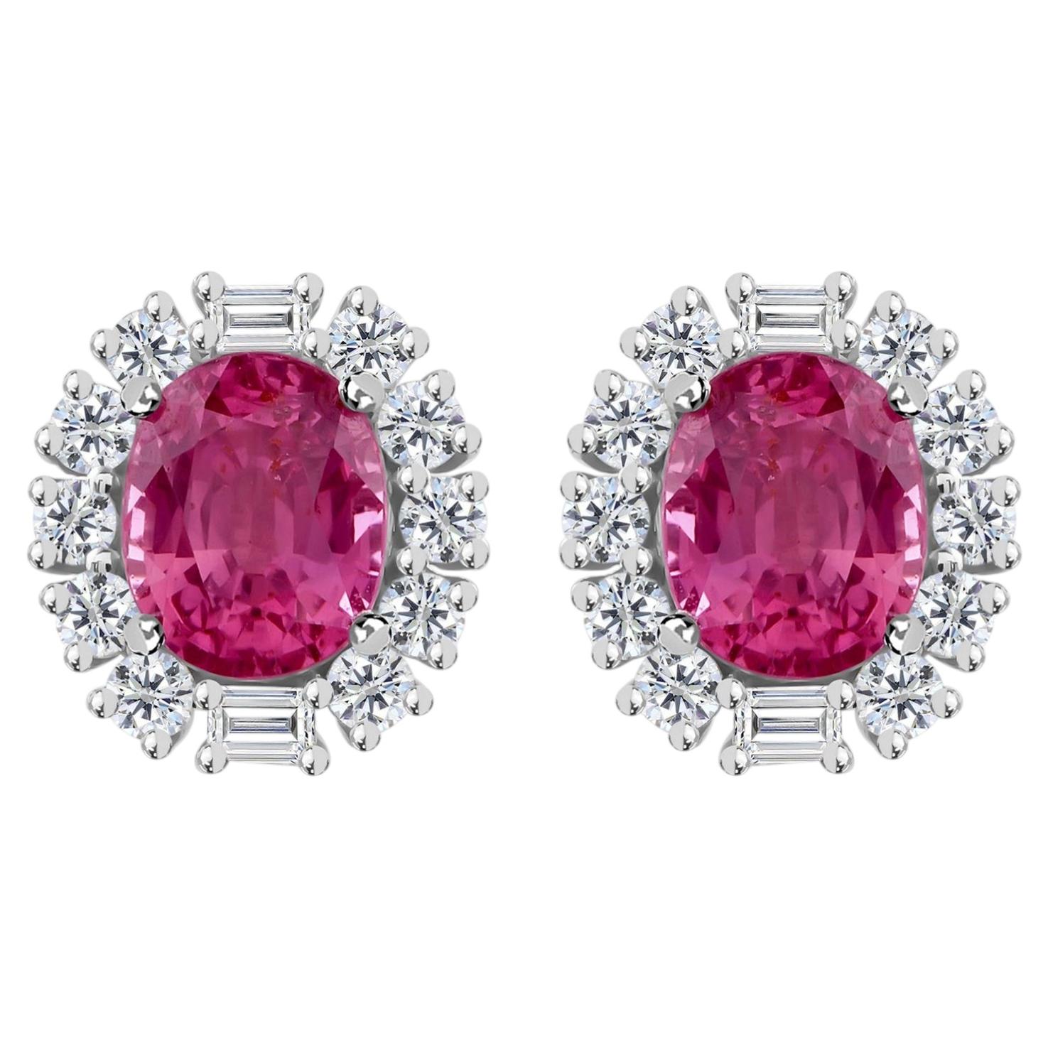 Natural 2.95 TCW Oval Ruby Diamond Halo Stud Earrings 18K White Gold