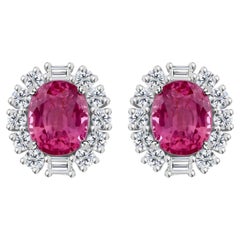 Natural 2.95 TCW Oval Ruby Diamond Halo Stud Earrings 18K White Gold