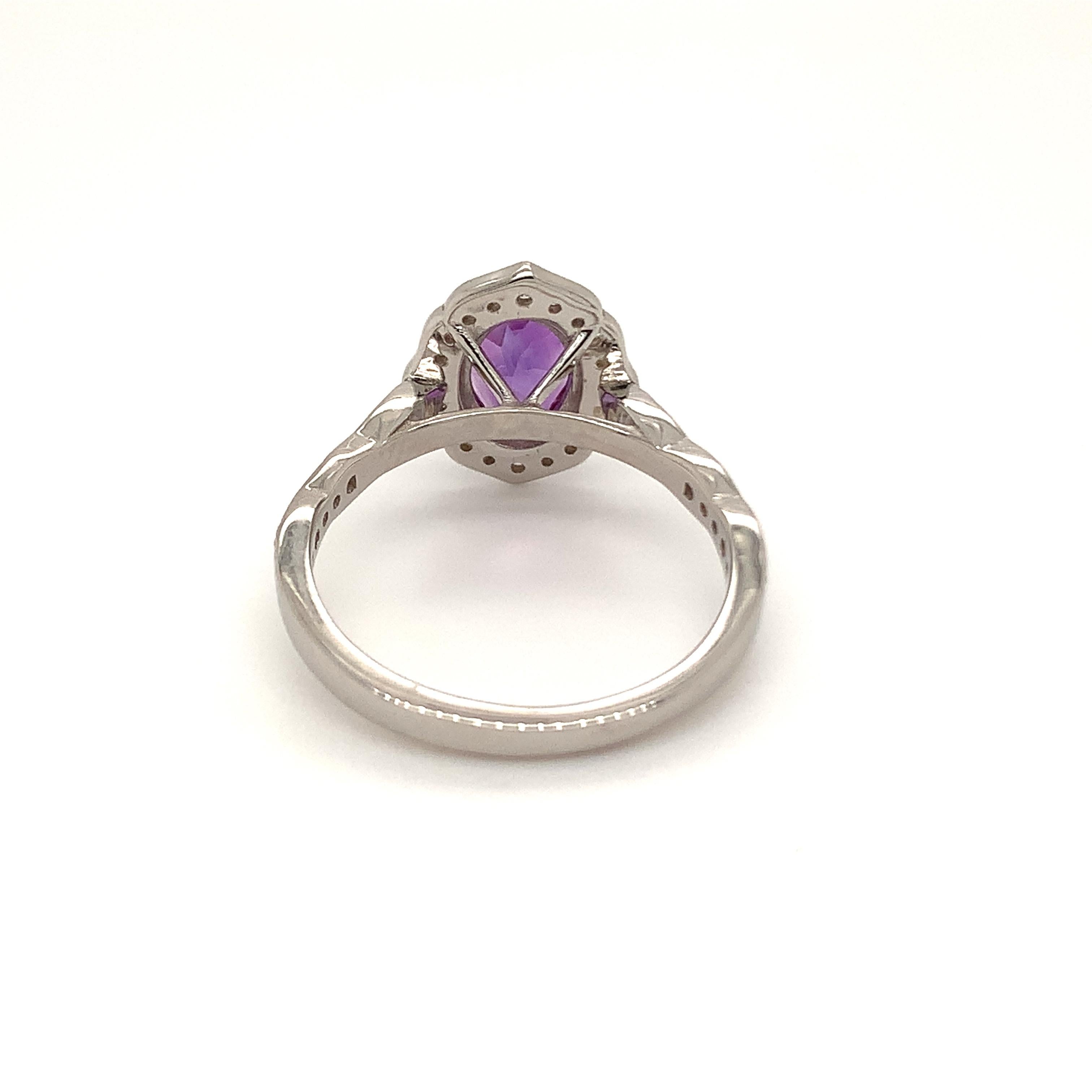 Oval Cut Oval Natural Amethyst with Cz, Rhodium over Sterling Silver Ring