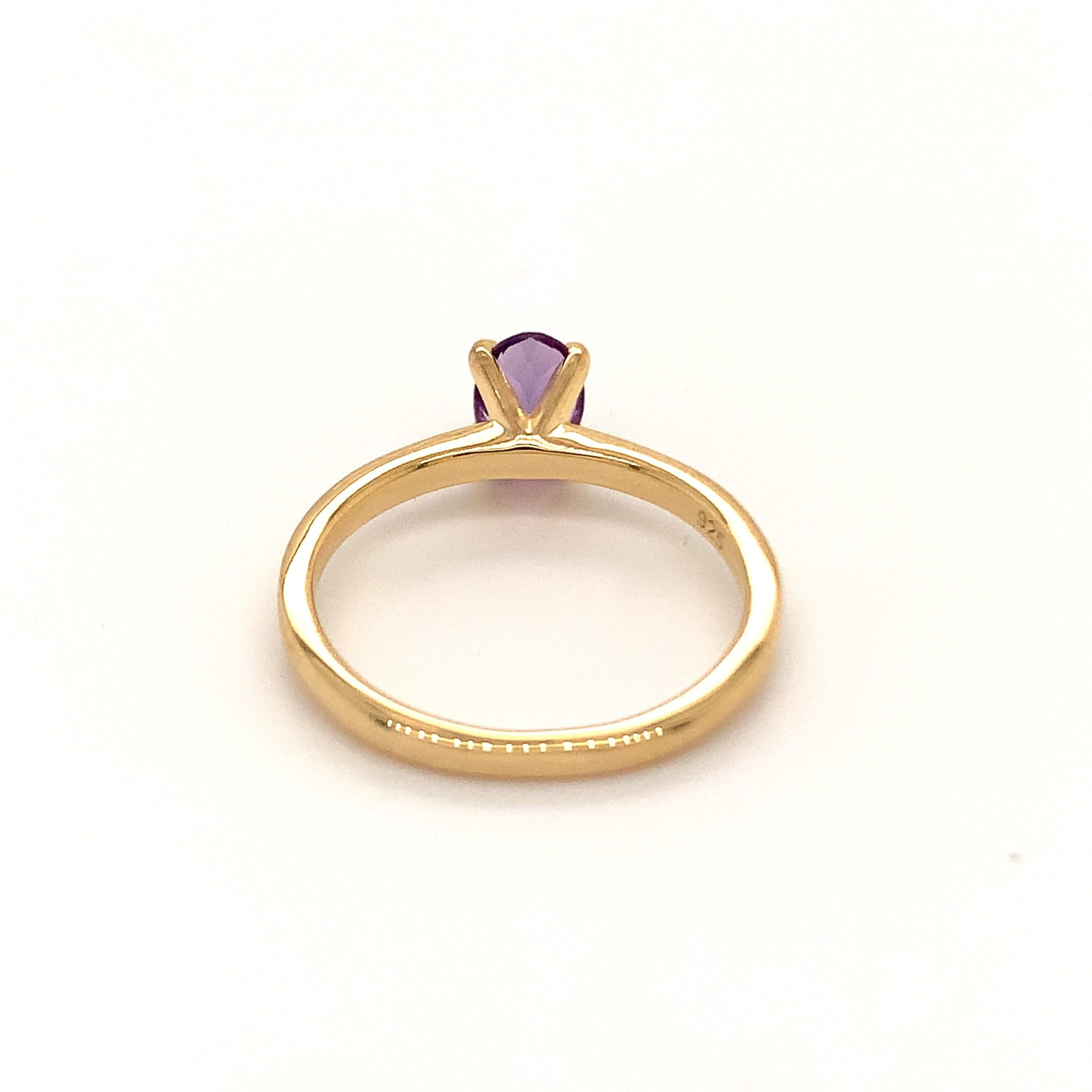 Oval Cut Oval Natural Amethyst Yellow Gold over Sterling Silver Ring For Sale