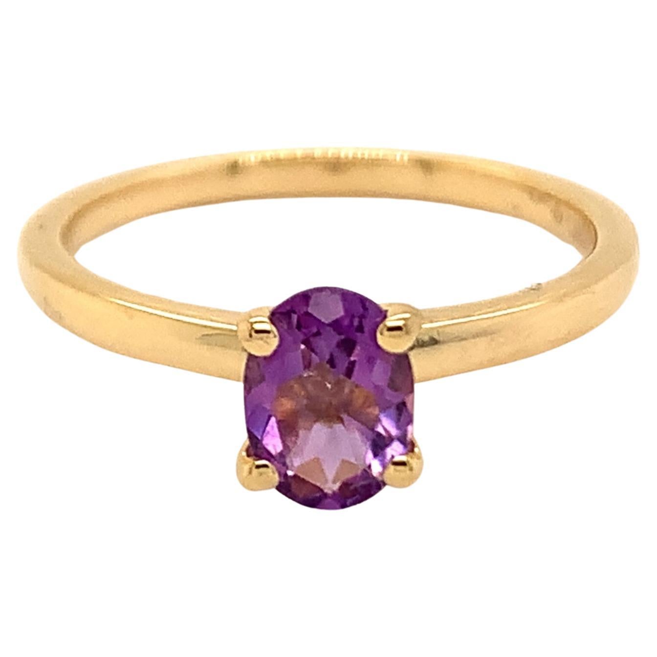 Oval Natural Amethyst Yellow Gold over Sterling Silver Ring