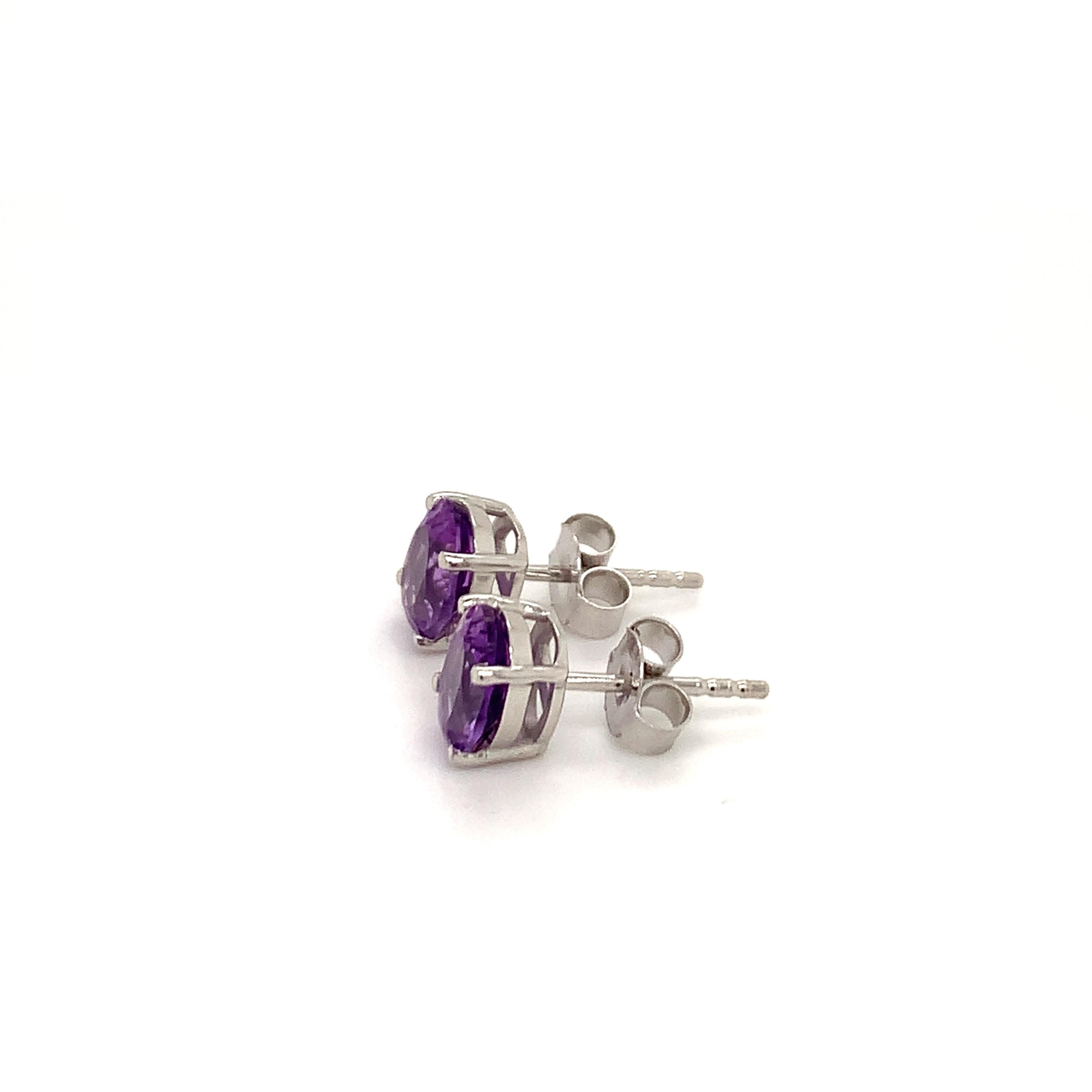 Women's Oval Natural Amethyst Rhodium Over Sterling Silver Earrings For Sale