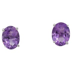 Oval Natural Amethyst Rhodium Over Sterling Silver Earrings
