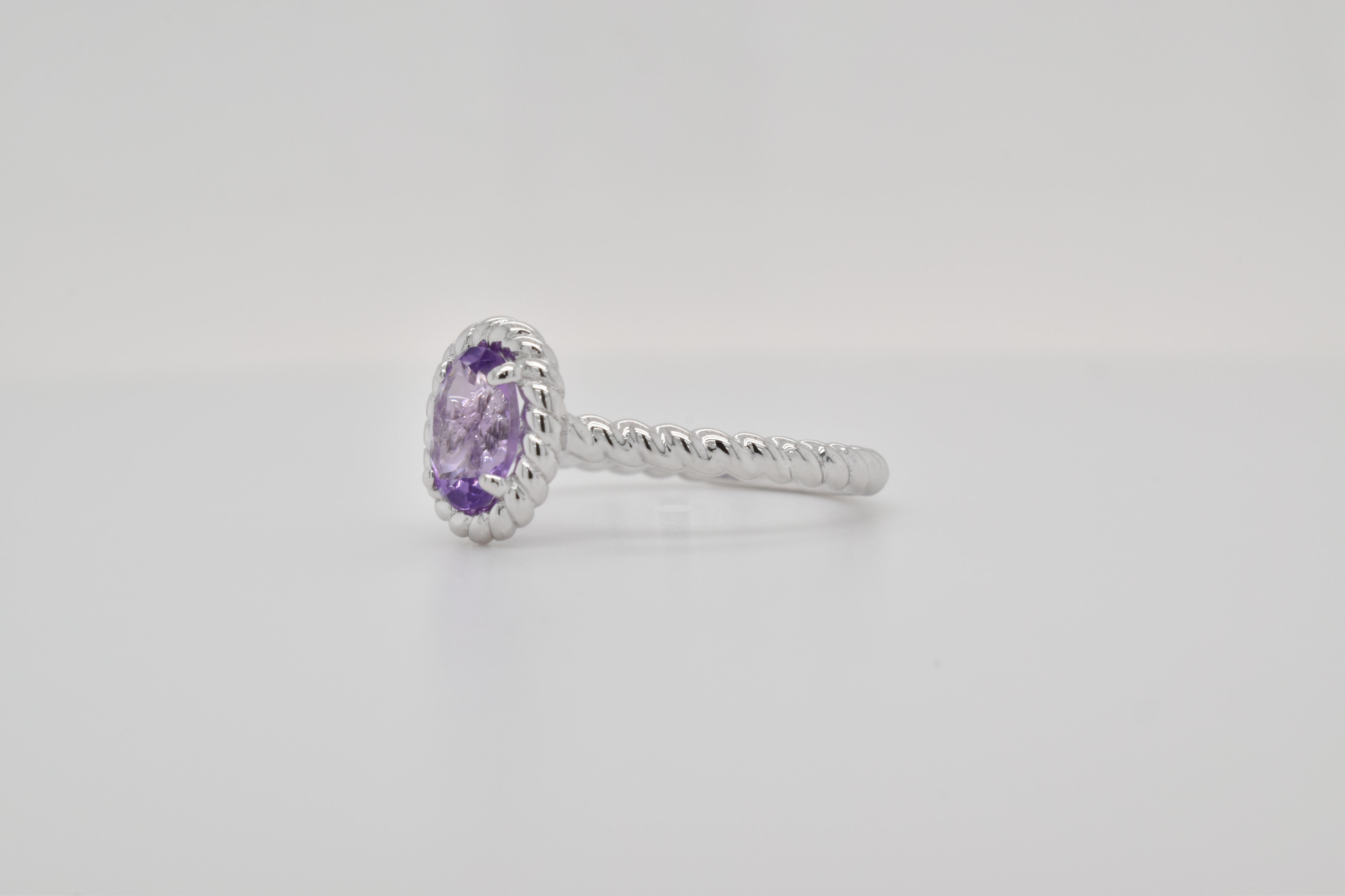 Oval Cut Oval  Natural Amethyst  Rhodium Over Sterling Silver Ring For Sale