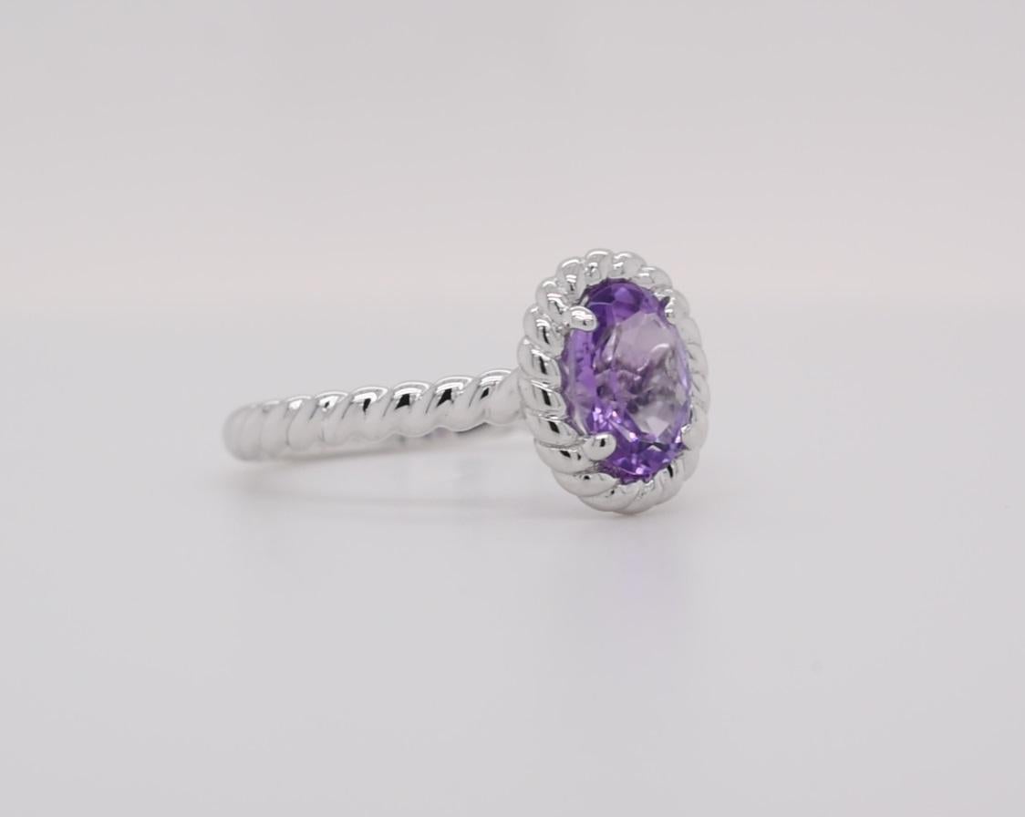 Oval  Natural Amethyst  Rhodium Over Sterling Silver Ring In New Condition For Sale In Fort Lee, NJ