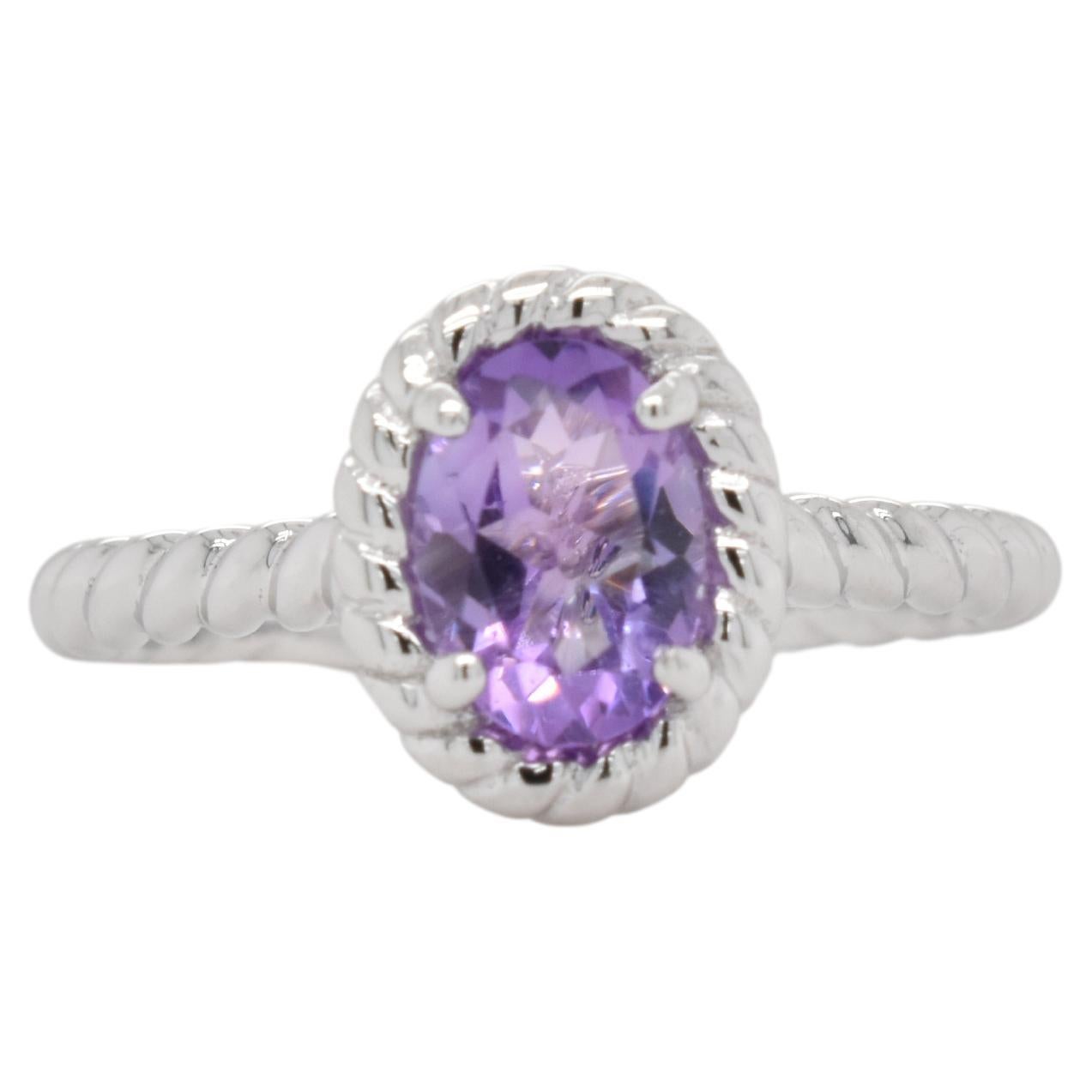 Oval  Natural Amethyst  Rhodium Over Sterling Silver Ring For Sale