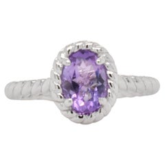 Oval  Natural Amethyst  Rhodium Over Sterling Silver Ring