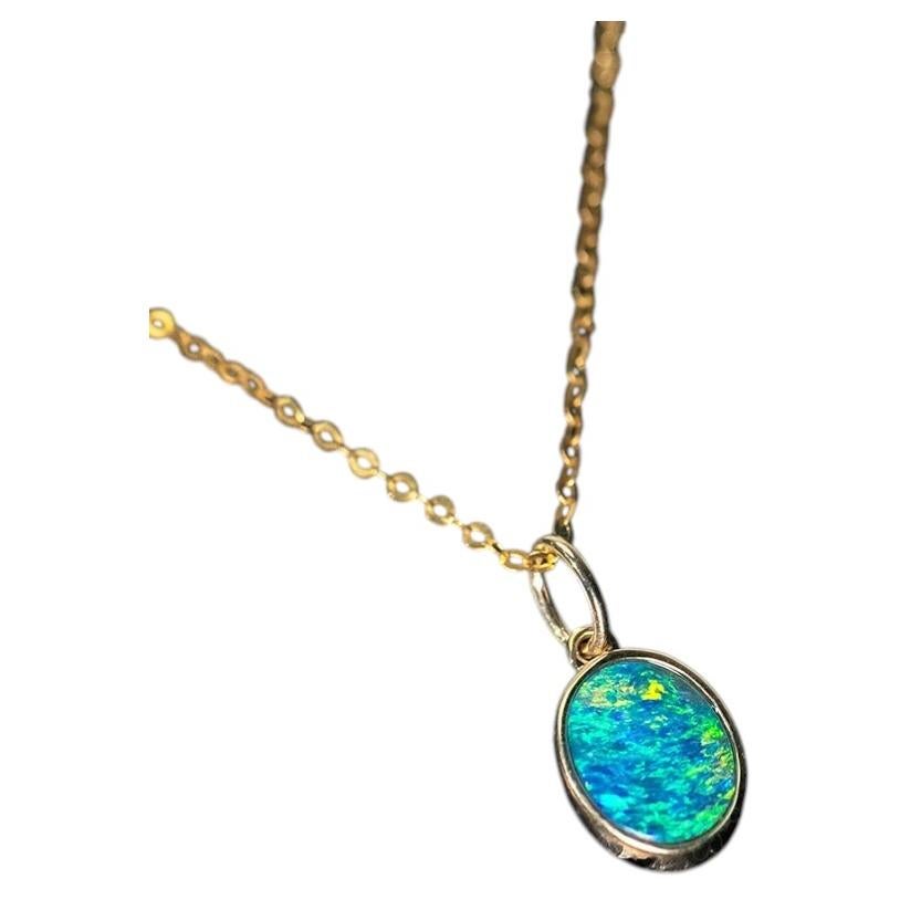 Oval Natural Australian Doublet Opal Pendant Necklace 14k Yellow Gold