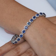 Ovaler natürlicher blauer Saphir, 14-karätiges Gold, Diamant-Tennisarmband, Schmuck, Unisex