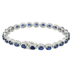 Ovaler natürlicher blauer Saphir, 14-karätiges Gold, Diamant-Tennisarmband, Schmuck, Unisex