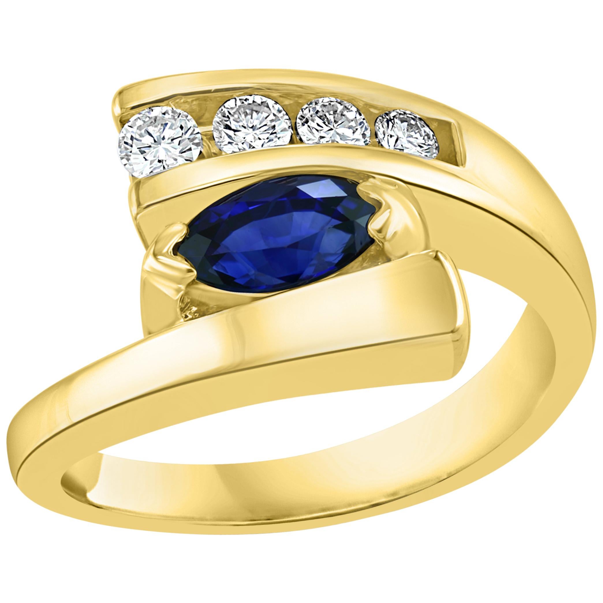 Oval Natural Blue Sapphire and Diamond Engagement Ring in 14 Karat Yellow Gold