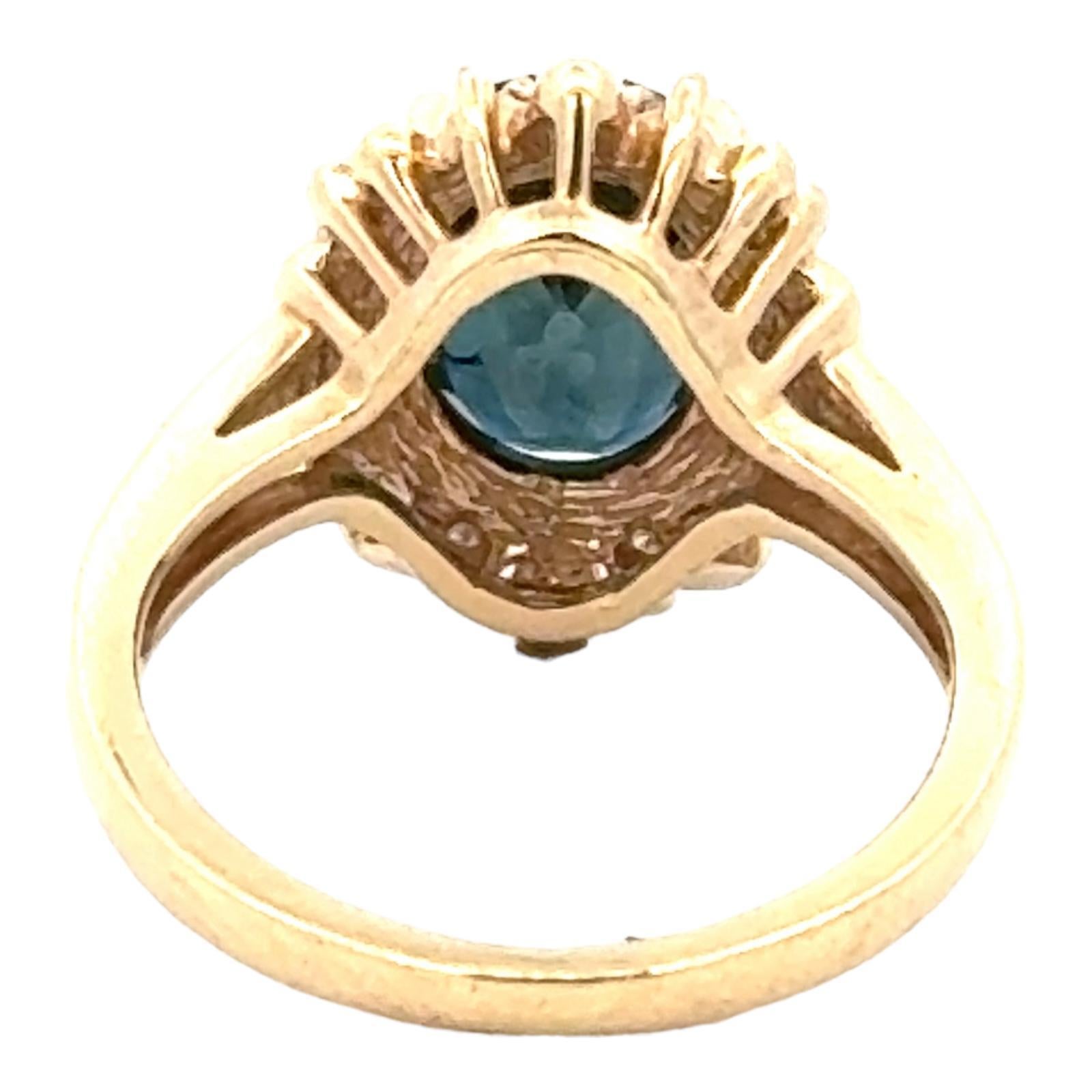 Oval Natural Blue Sapphire Diamond 14 Karat Yellow Gold Cocktail Ring For Sale 1