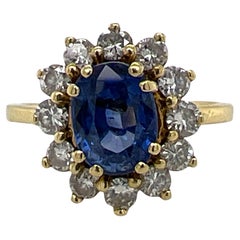 Oval Natural Blue Sapphire Diamond 18 Karat White Gold Cocktail Ring