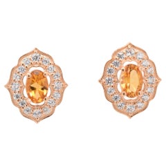 Oval  Natural Citrine And CZ Rose Gold Over Sterling Silver Earrings