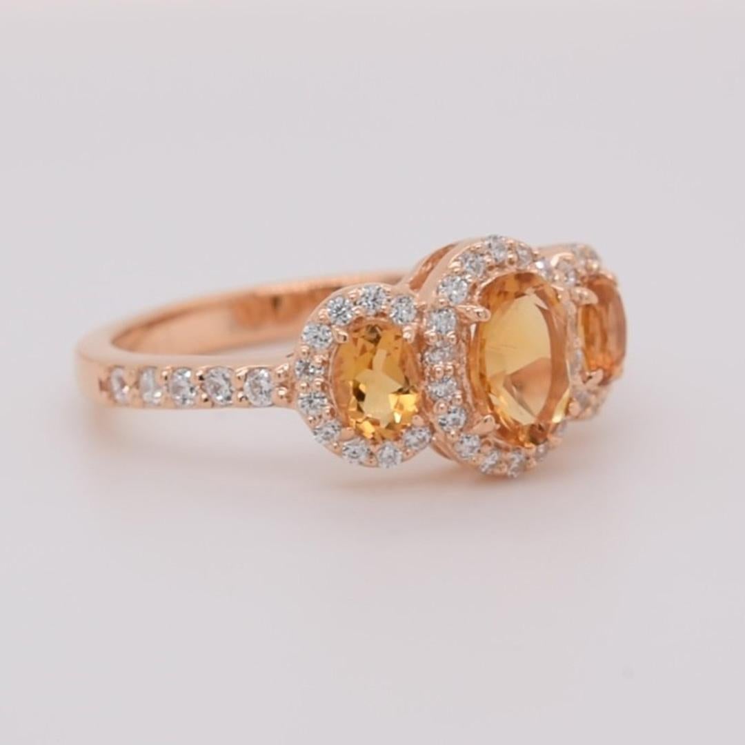 Oval Cut Oval Natural Citrine and CZ Rose Gold over Sterling Silver Ring For Sale