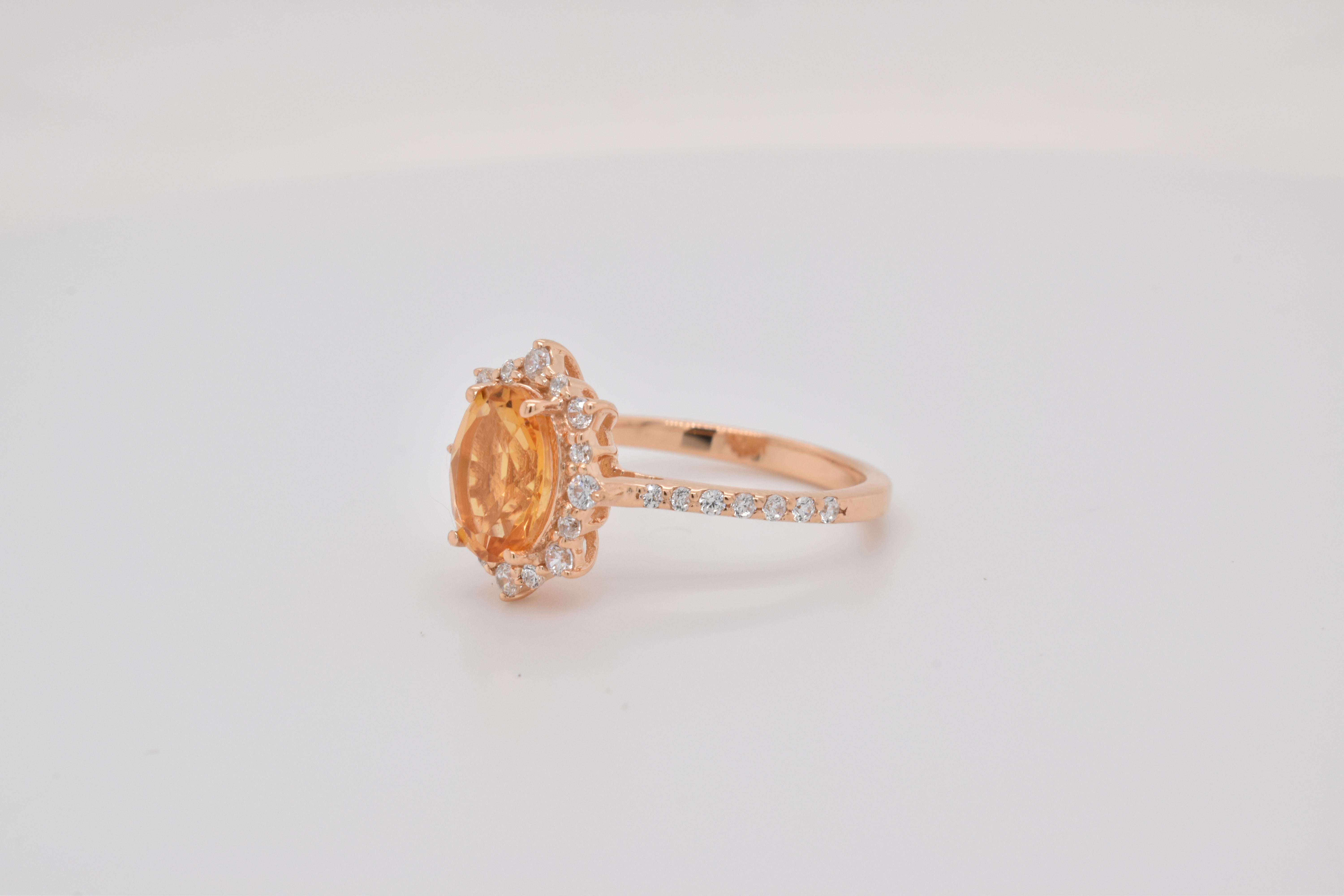 Oval Cut Oval Natural Citrine And CZ Rose Gold Over Sterling Silver Ring For Sale