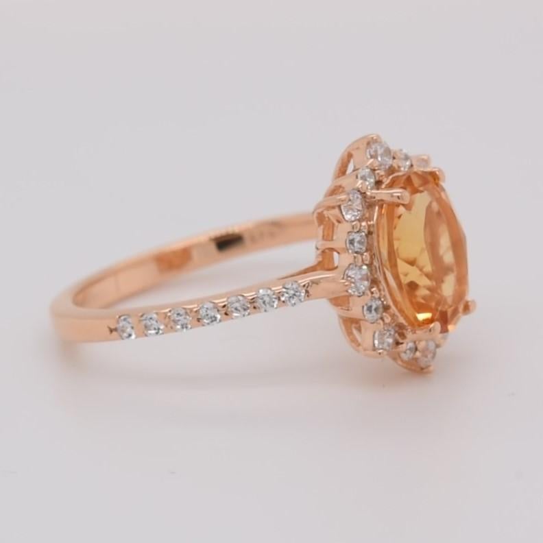 Oval Cut Oval Natural Citrine and CZ Rose Gold Over Sterling Silver Ring For Sale