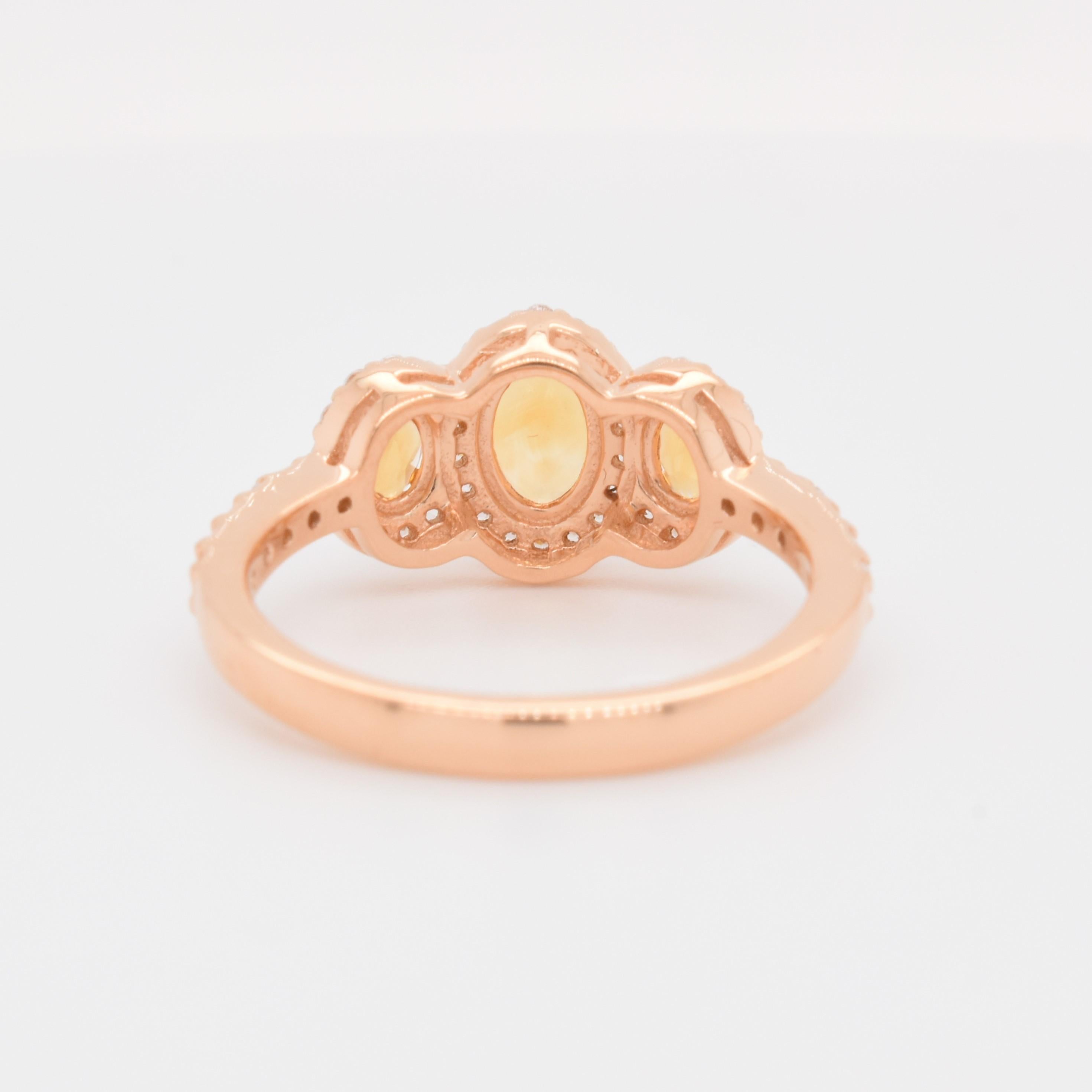 Oval Natural Citrine and CZ Rose Gold over Sterling Silver Ring In New Condition For Sale In Fort Lee, NJ