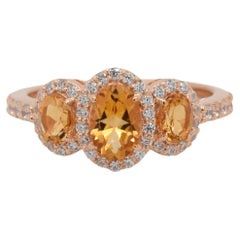 Oval Natural Citrine and CZ Rose Gold over Sterling Silver Ring