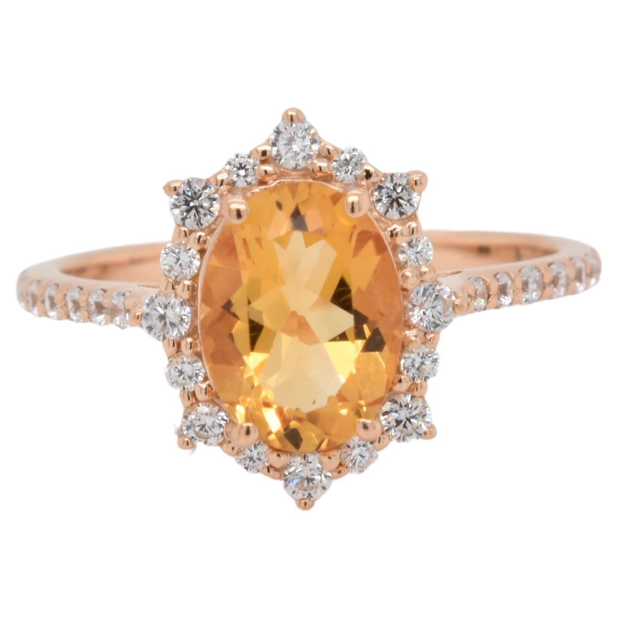 Oval Natural Citrine And CZ Rose Gold Over Sterling Silver Ring For Sale