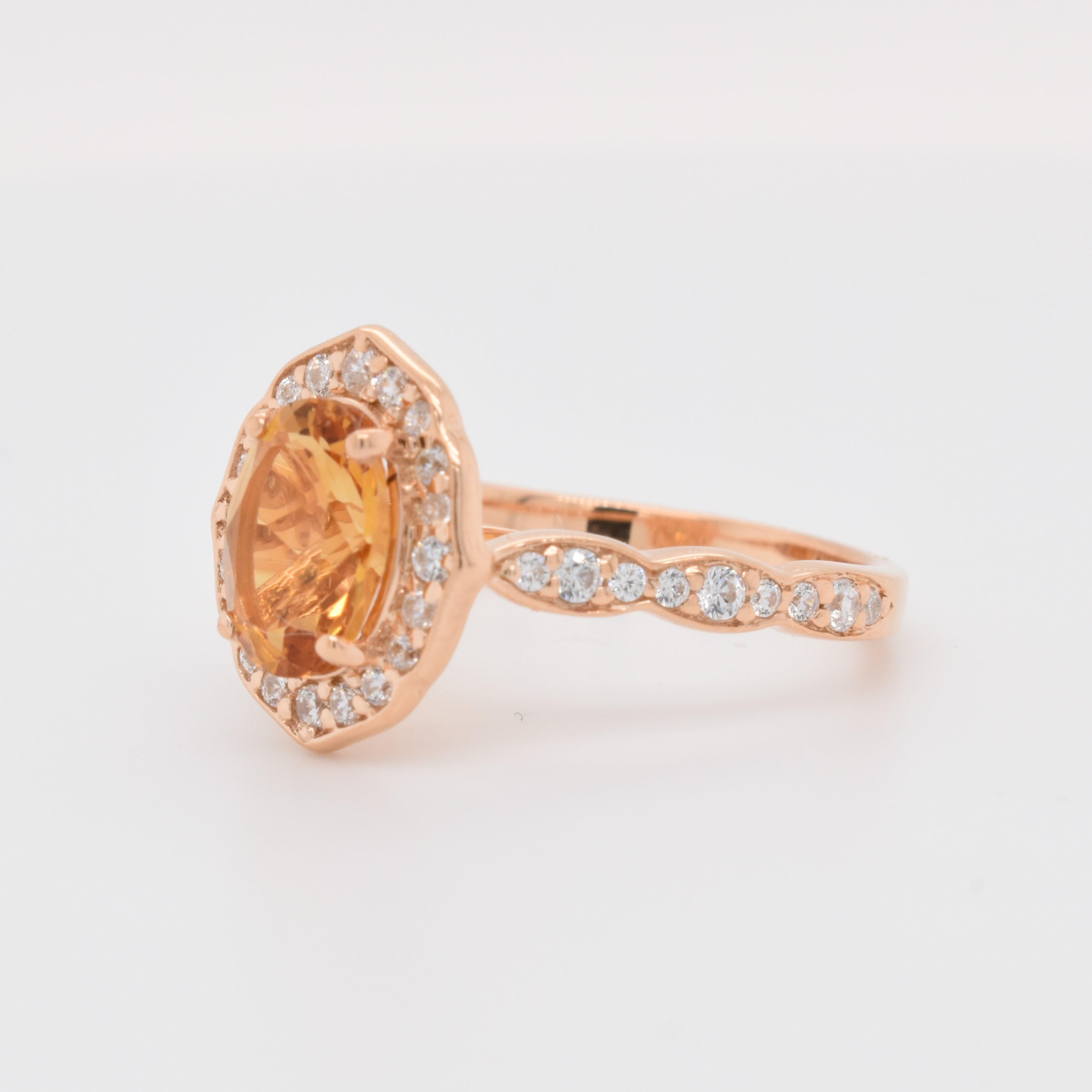 Oval Shape Citrine Gemstone beautifully crafted with CZ in a Ring. A fiery Yellow Color November Birthstone. For a special occasion like Engagement or Proposal or may be as a gift for a special person.

Primary Stone Size - 8x6mm