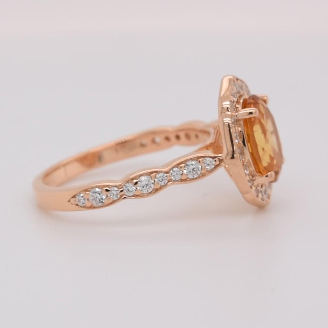Oval Cut Oval Natural Citrine And CZ Rose Gold over Sterling Silver Ring For Sale
