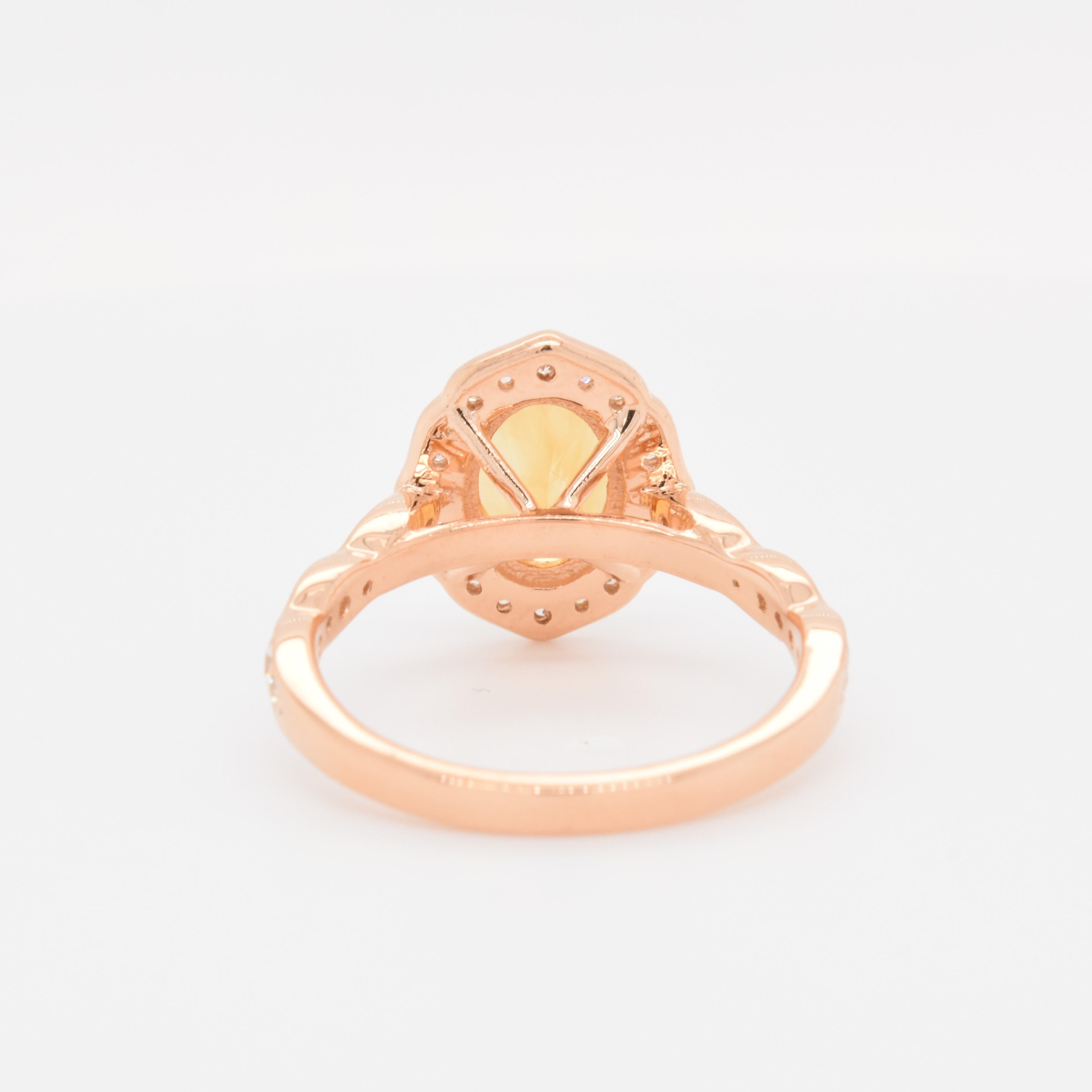 Oval Natural Citrine And CZ Rose Gold over Sterling Silver Ring In New Condition For Sale In Fort Lee, NJ