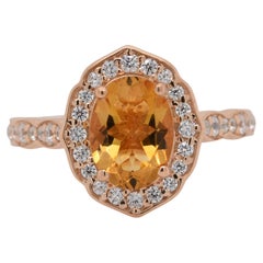 Oval Natural Citrine And CZ Rose Gold over Sterling Silver Ring