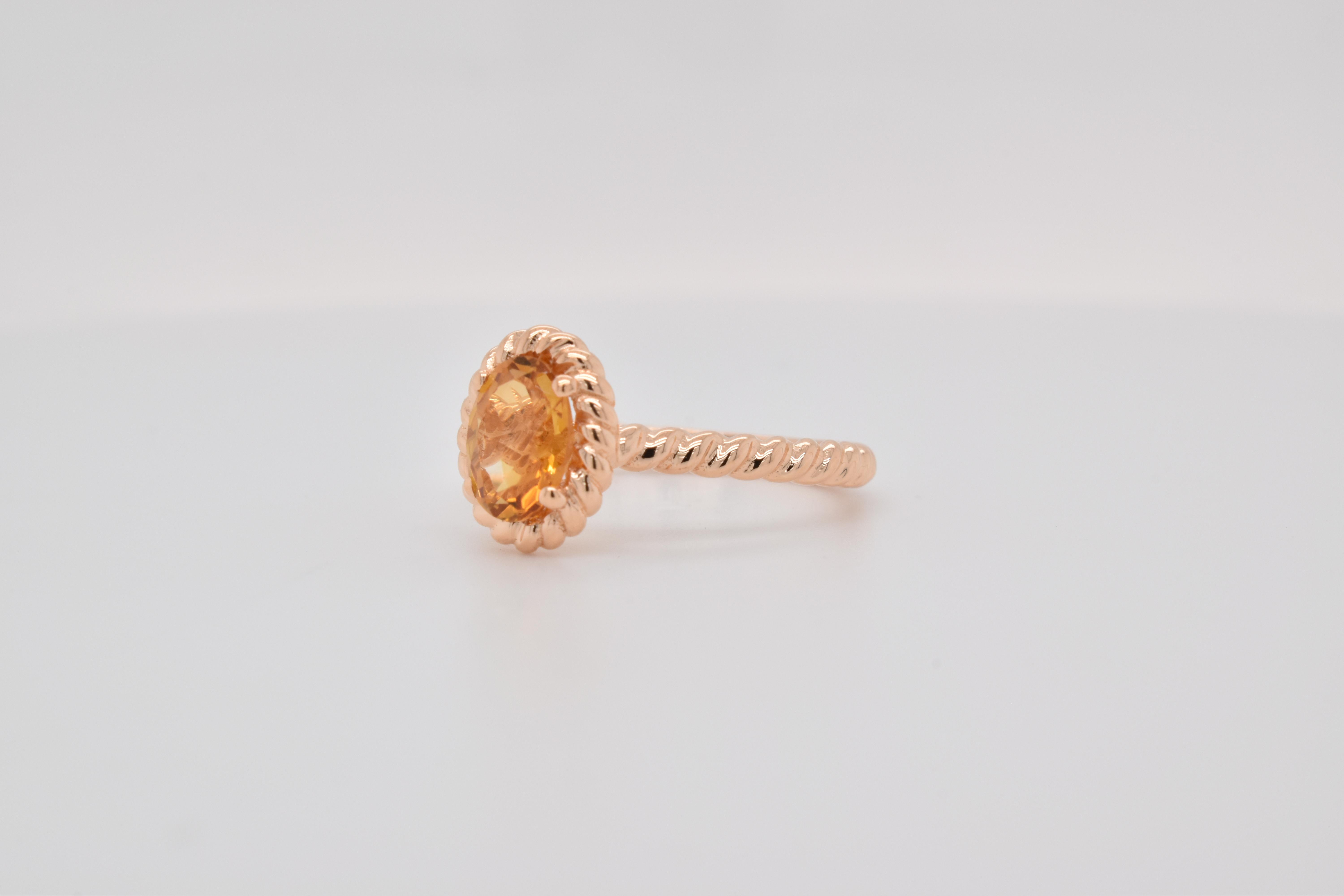 Oval Cut Oval  Natural Citrine  Rose Gold Over Sterling Silver Ring For Sale