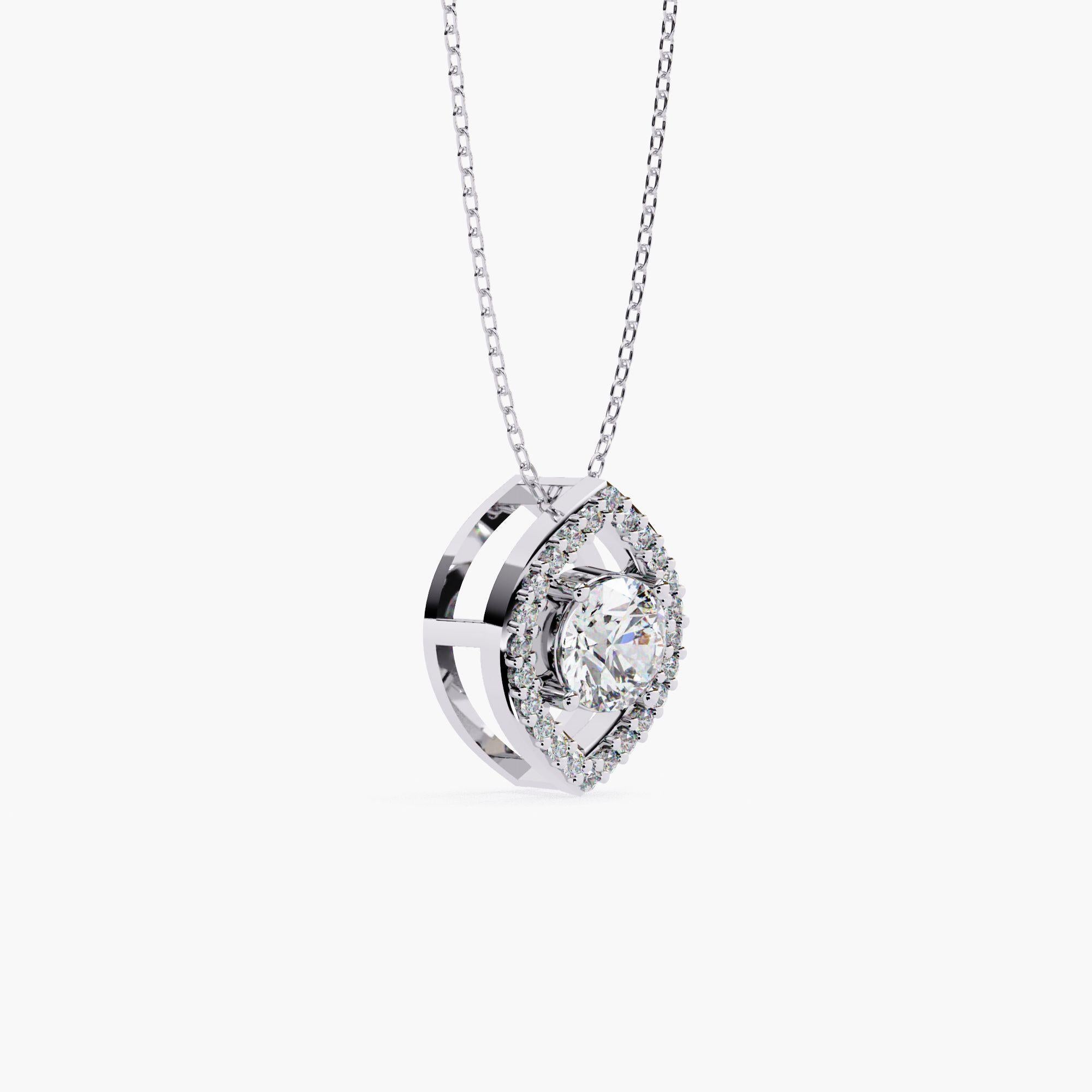 Oval Natural Diamond Halo Pendant Necklace, 14k Solid Gold, SI GH In New Condition For Sale In New York, NY